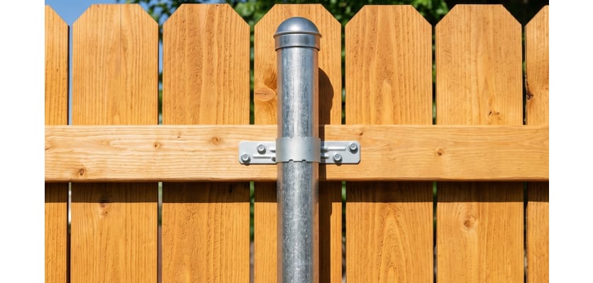 Simpson 2-3/8 inch pipe grip tie for securing wood fence rails to metal posts