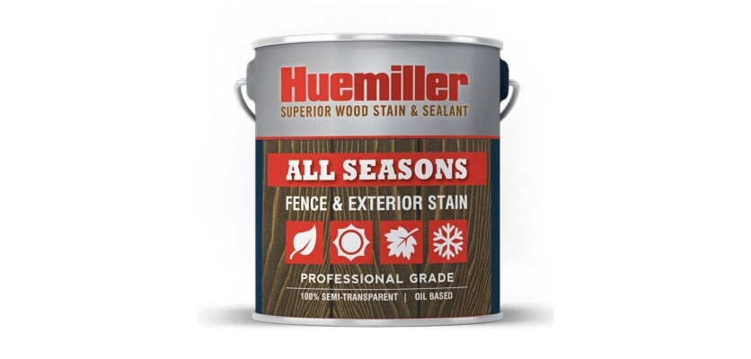 Huemiller Classic Cedartone exterior fence stain aerosol can for professional wood sealing.