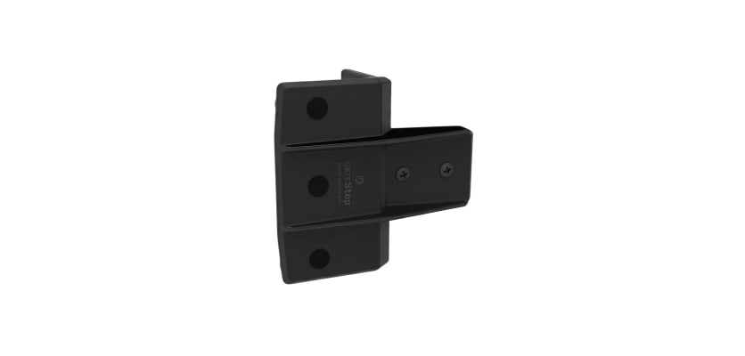 D&D GateStop for Wood & Vinyl Gates featuring a shock-absorbing black rubber bumper.