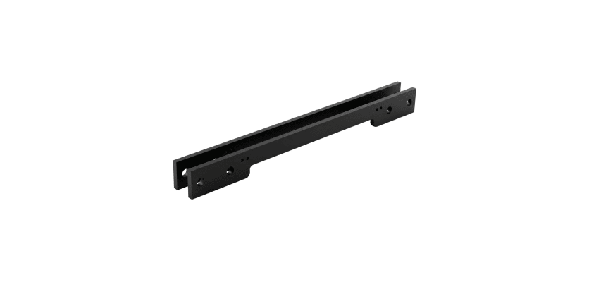 SlimLine Vertical Gate Closer Mounting Plate showing pre-drilled holes for secure fence post attachment
