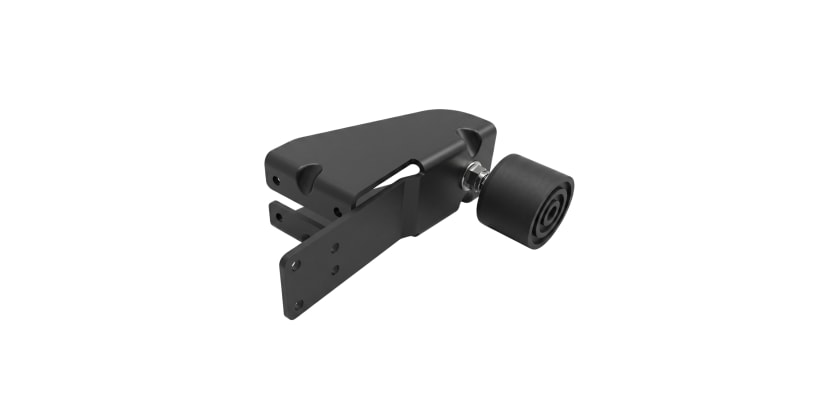 D&D SureClose Adjustable Gate Stop with black rubber bumper for shock absorption.