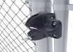 D&D LokkLatch S3 Round gate latch installed on a silver chain link fence