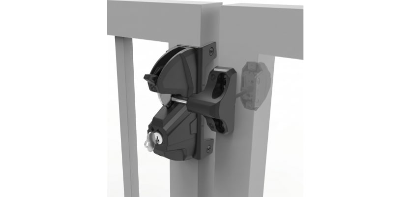 D&D LokkLatch S3 Deluxe black gate latch with external access kit installed