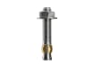 Maximum length mechanical expansion bolt showing extended steel shaft and zinc coating
