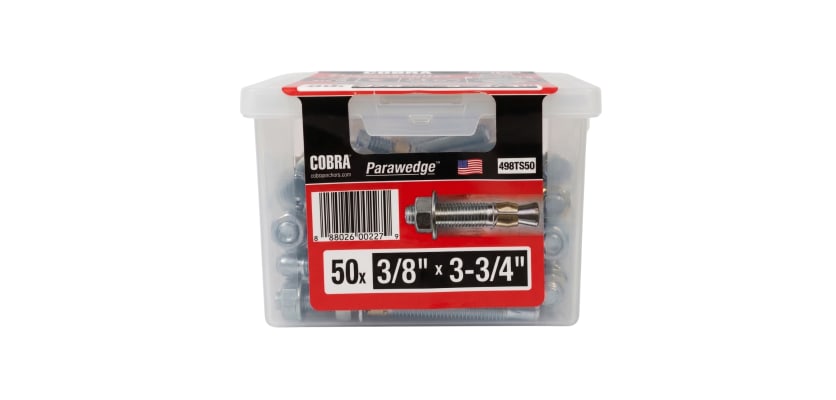 Bulk fifty piece box of three eighth inch Cobra Parawedge anchors for commercial projects