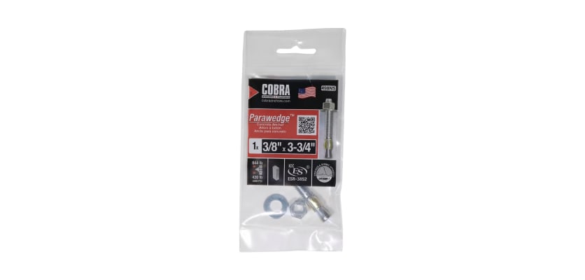 Extended three eighth inch by three and three quarter inch Cobra Parawedge anchor bolt