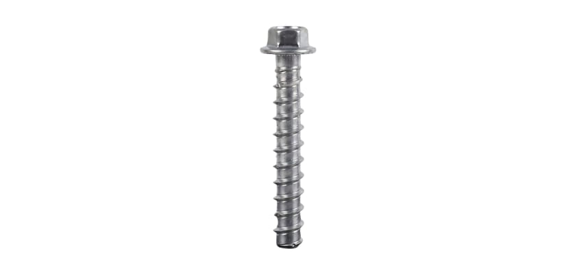 Self tapping heavy duty concrete fastener with specialized serrated cutting threads and hex washer head