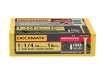 A one pound box of 1-1/4" Deckmate Screws for outdoor timber construction.