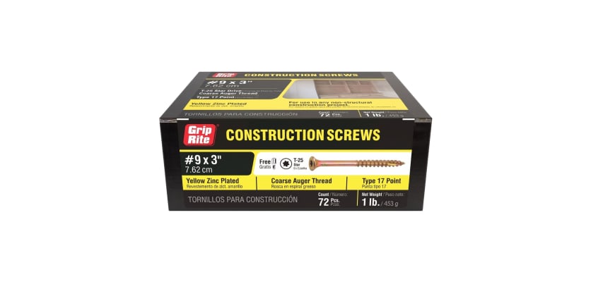 Long 3-inch Grip Rite #9 x 3 construction screws for thick wood timbers