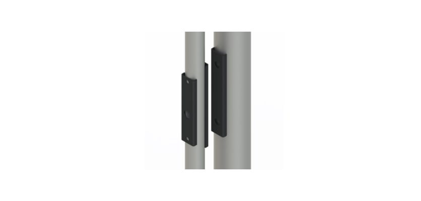 Heavy-duty Round Bar Adapter Lock and Post Kit mounted on a chain link gate